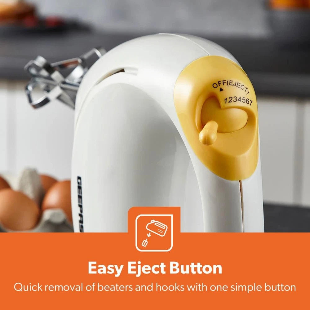 Hand Mixer Food Whisk 7 Speeds & Turbo Kitchen Dough Hooks Geepas