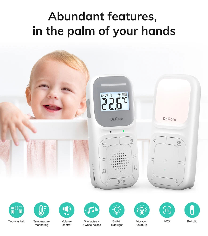 Dr.Care Digital Audio Baby Monitor 2 Way Talk,Vox,8 Lullabies,Nightlight,1000ft
