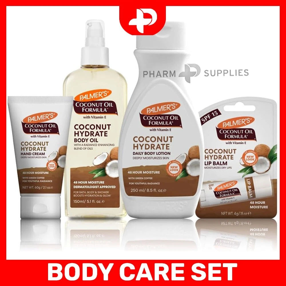 Palmer's Coconut Oil Body Care Set, Body Lotion Body Oil Hand Cream Lip Balm