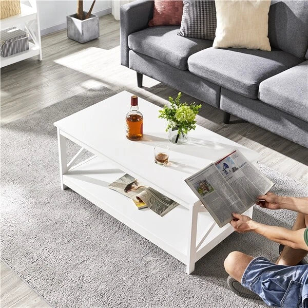 2-Tier Coffee Table with Storage Shelf Modern Center Tea Table for Living Room