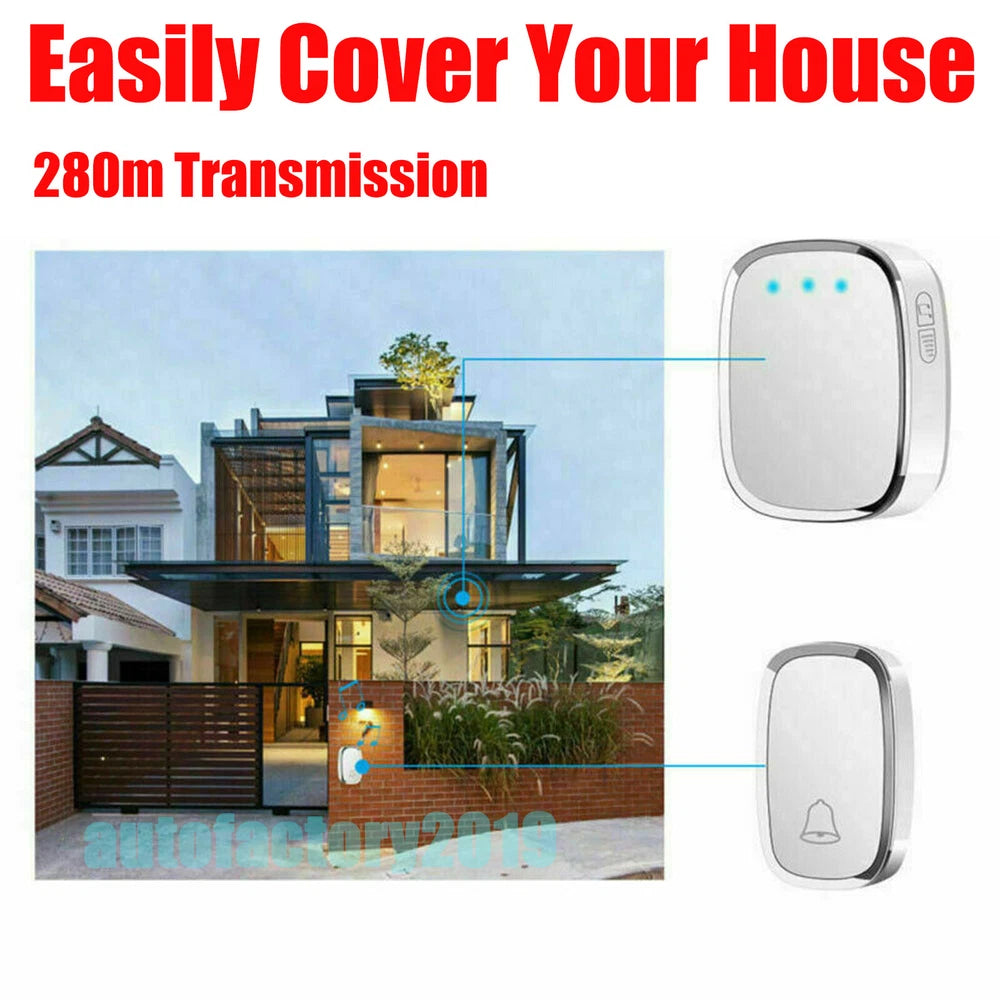 1+2 Wireless Door Bell Doorbell Waterproof Wall Plug In Loud 36 Chime LED Flash