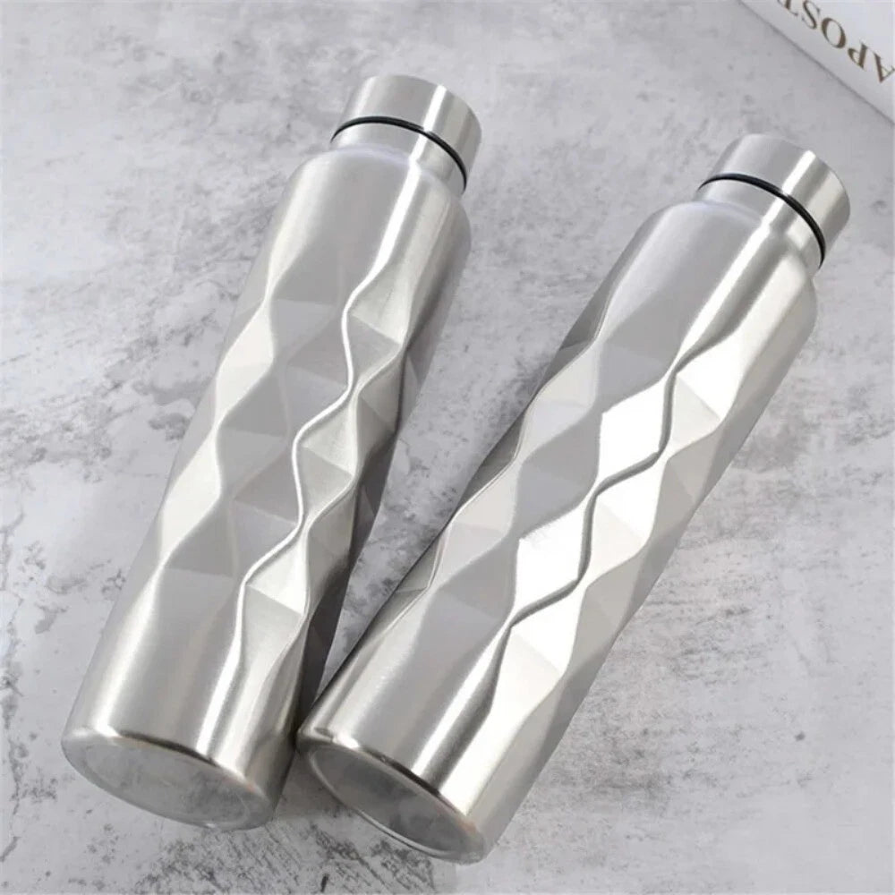 Rhombus Pattern 1000ml Stainless Steel Single-wall Large Capacity Water Bottles