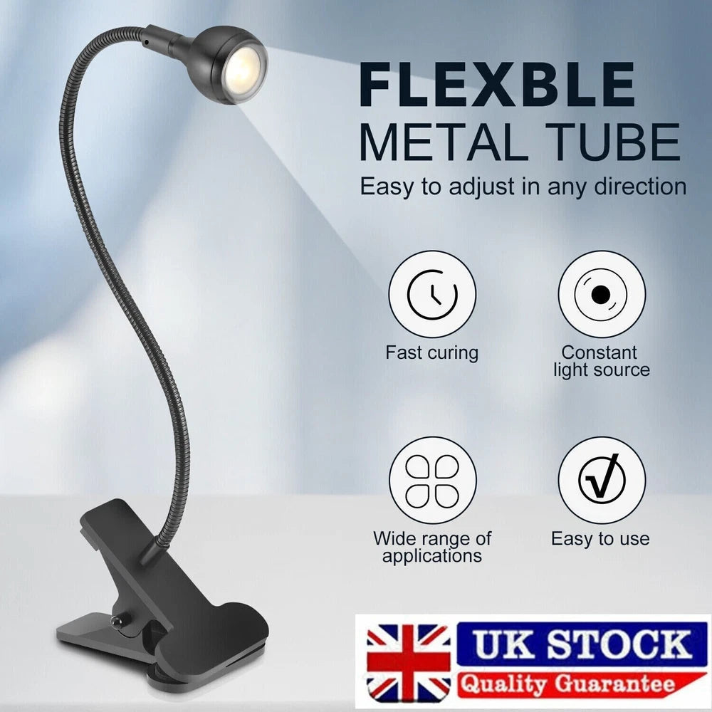 USB Clip On Desk Lamp Flexible Clamp Reading Light LED Bed Table Bedside Night