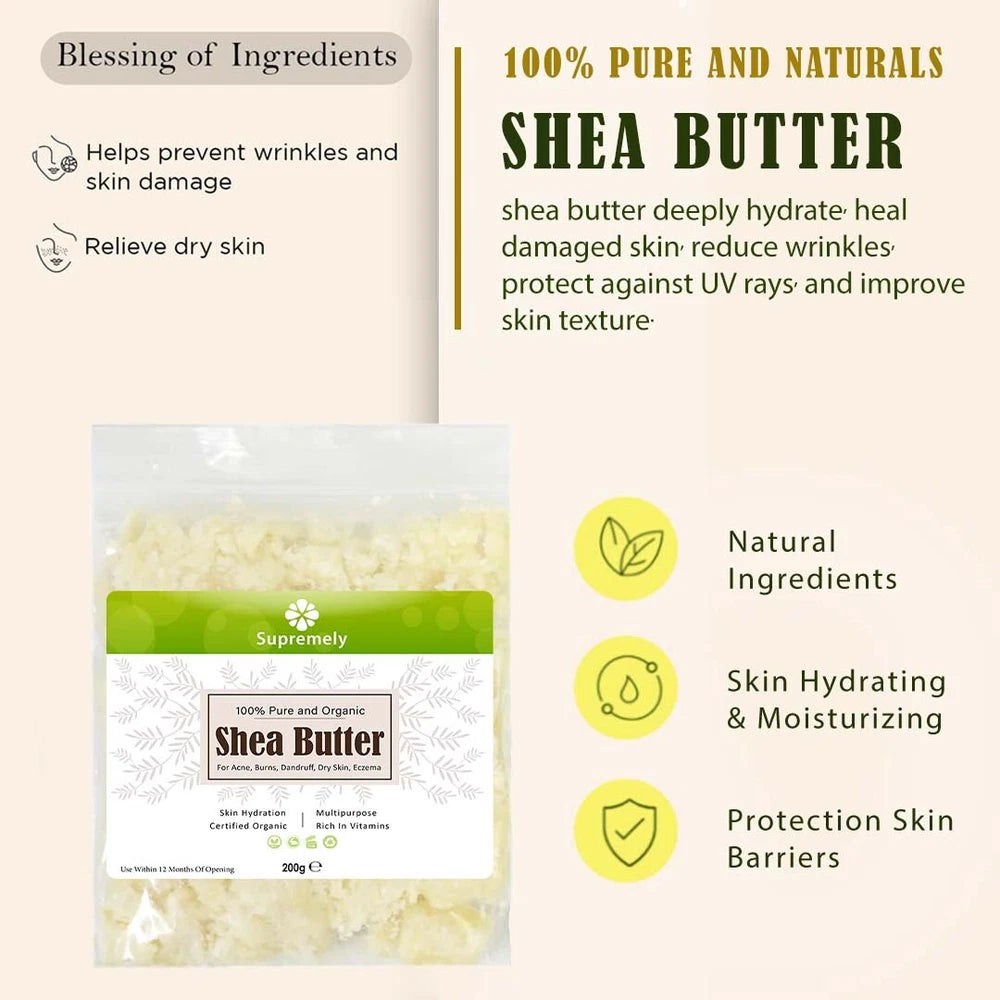 ORGANIC SHEA BUTTER, 100% Food Grade Organic Unrefined Raw & Pure 500g, 200g 1KG