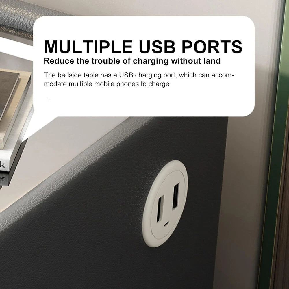 Bedside Charging with Smart Table Drawers Bedroom Modern 2 Phone Furniture Light