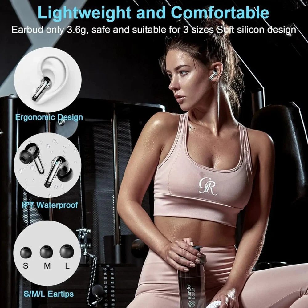TWS Wireless Earbuds Bluetooth 5.3 Earphones 4 Mics IPX7 For Android & iPhone