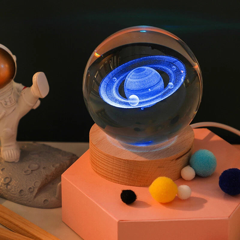 USB 3D Moon Planet Globe Galaxy Night Light LED Crystal Ball Table Lamp Bedside