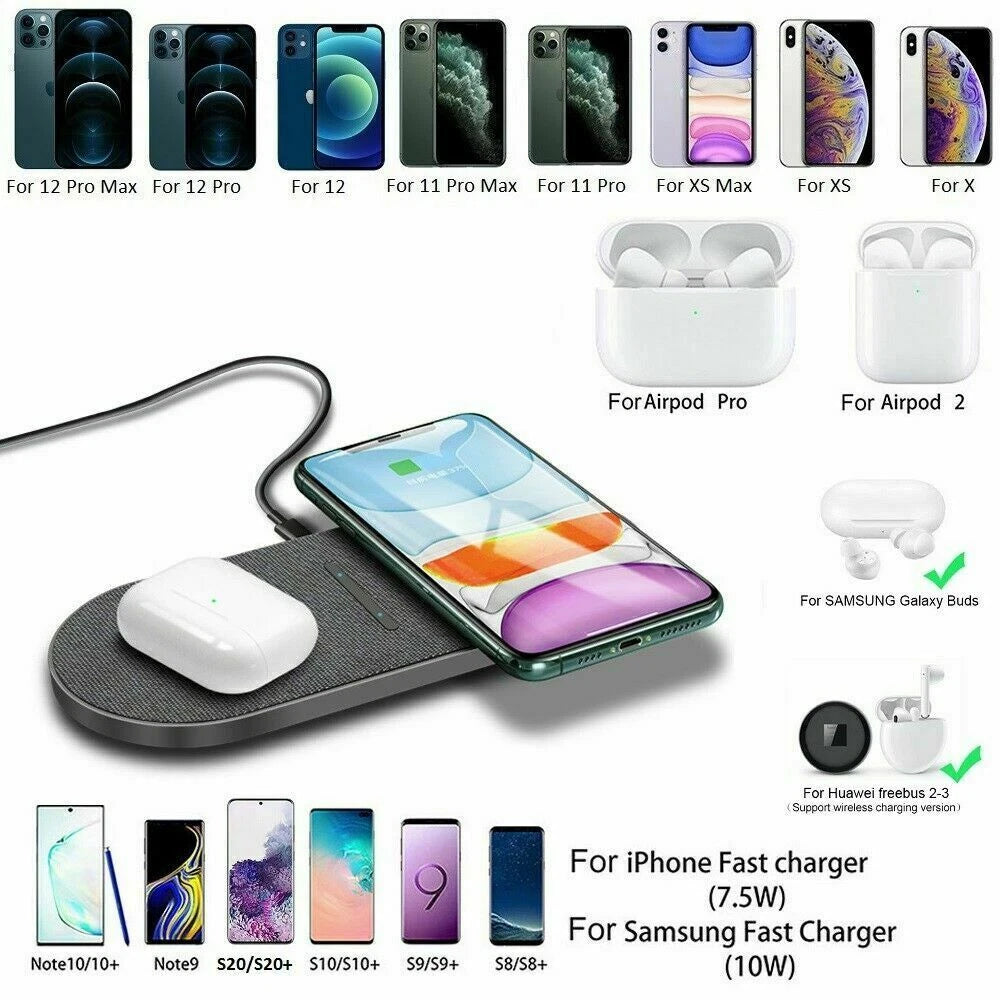 30W Dual Wireless Charger Pad Fast Charging Station For Apple iPhone/Samsung