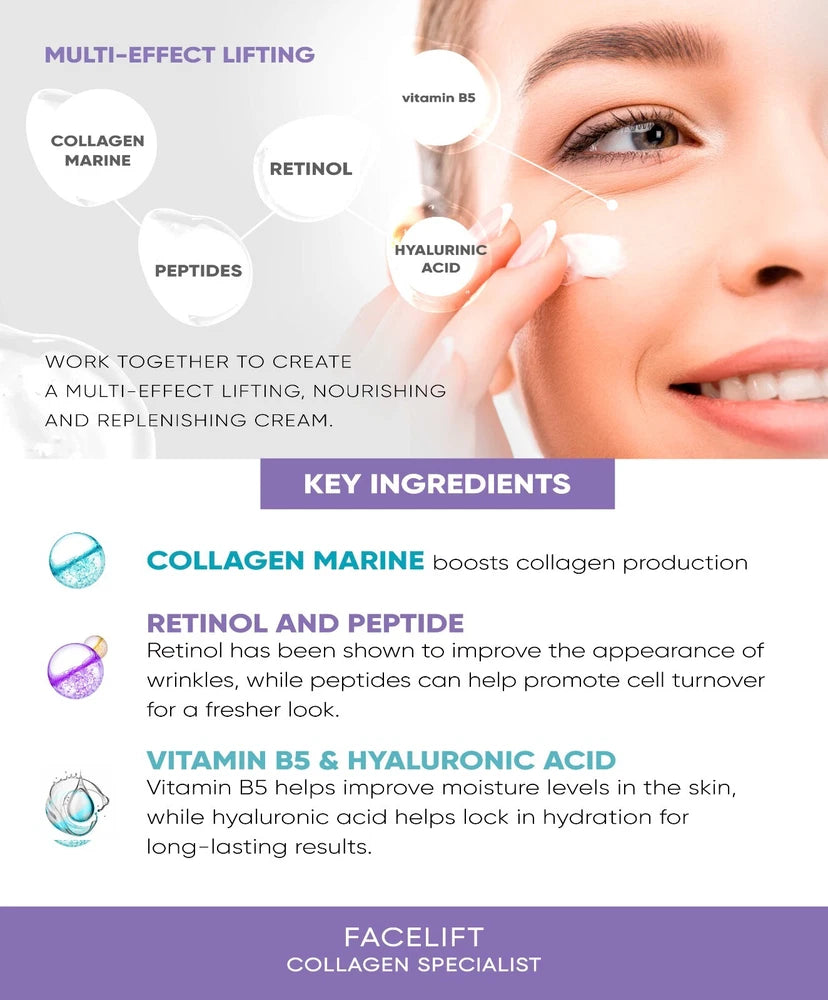 Night Face Cream with Collagen Marine, Peptide, Retinol, Hyaluronic Acid and B5