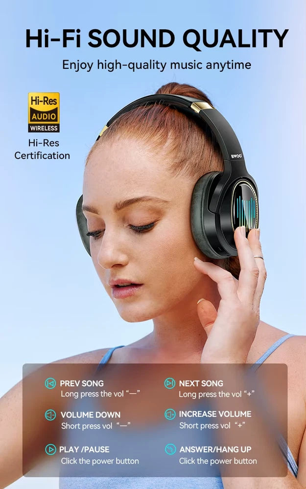 TWS Wireless Bluetooth 5.4 Headphones LED RGB ANC Over-Ear Earphones 50H