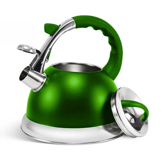 Prima Whistling Kettle Cordless Stainless Steel Easy Grip Handle 3.5L Green