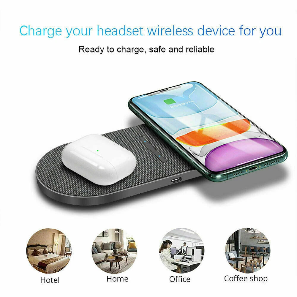 30W Dual Wireless Charger Pad Fast Charging Station For Apple iPhone/Samsung
