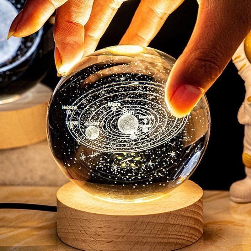 LED Crystal Ball Table Lamp USB 3D Moon Planet Globe Galaxy Night Light Bedside#