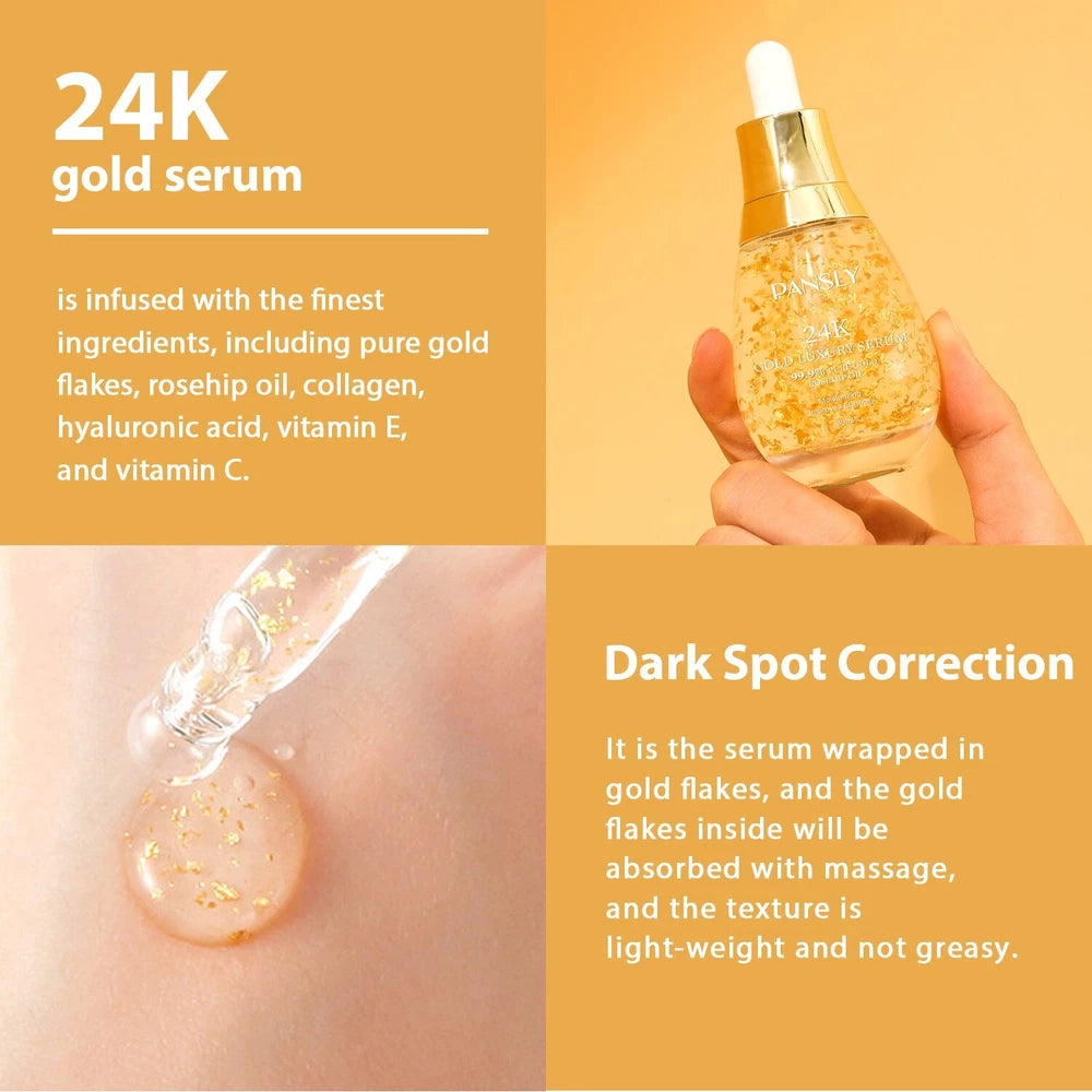 24K Gold Serum Pigmentation Uneven Skin Tone Dark Circles Collagen Boost