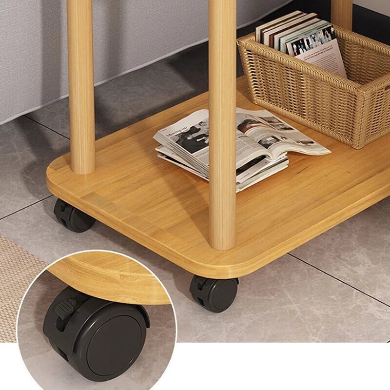 2 Tier Side Table Sofa Small Coffee End Table Storage Shelf on Wheel Living Room
