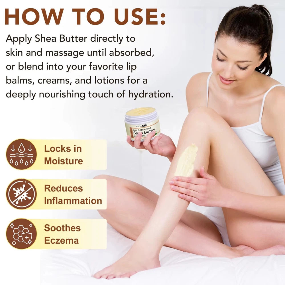 SHEA BUTTER, 100% PURE & NATURAL  Raw Unrefined Skin Body Face MOISTURISER -120g