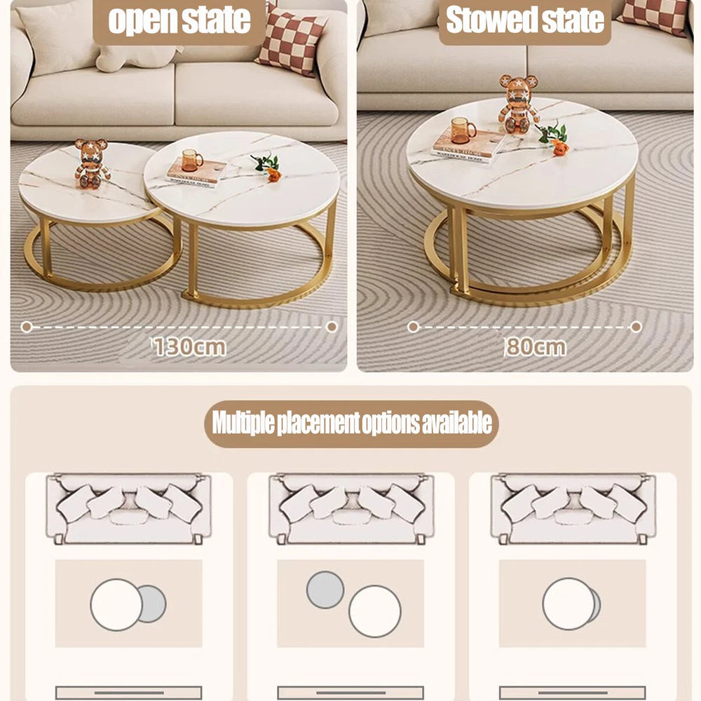 Nesting Coffee Tables Set of 2 Round Stacking Sofa Side Tables Bed/Living Room