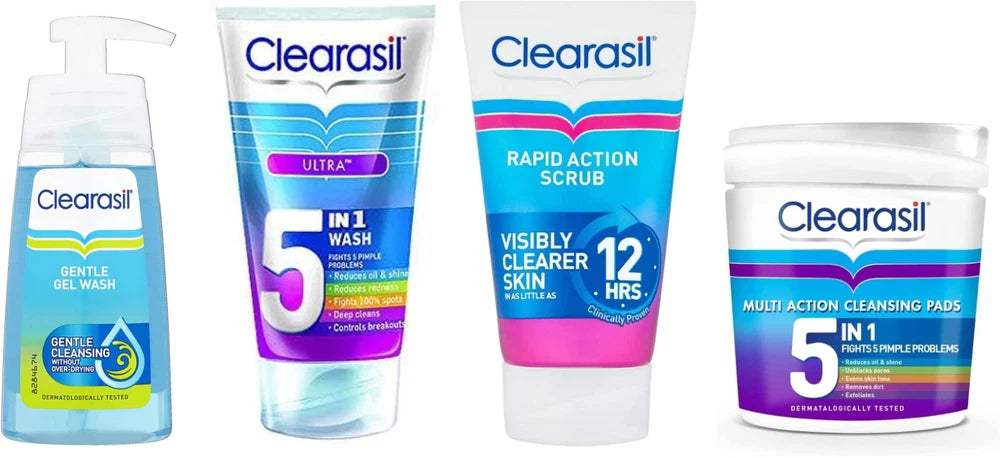 CLEARASIL - Gentle Gel Wash, Cleansing Wash,  Exfoliating Scrub + Cleansing Pads