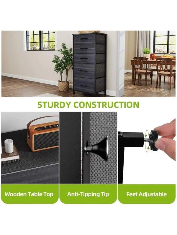 Chest of Drawers Bedroom Furniture Storage Bedside Cabinet 5 Fabric Drawer