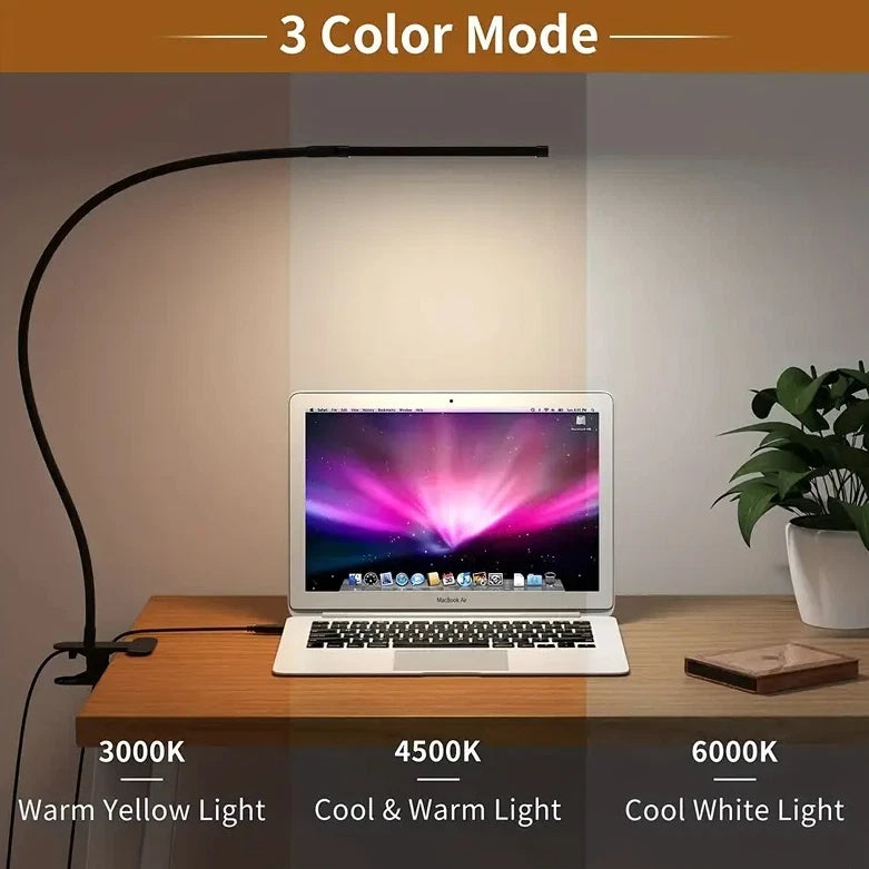 USB Clip On Desk Lamp Flexible Clamp Reading Light LED Bed Table Bedside Night.
