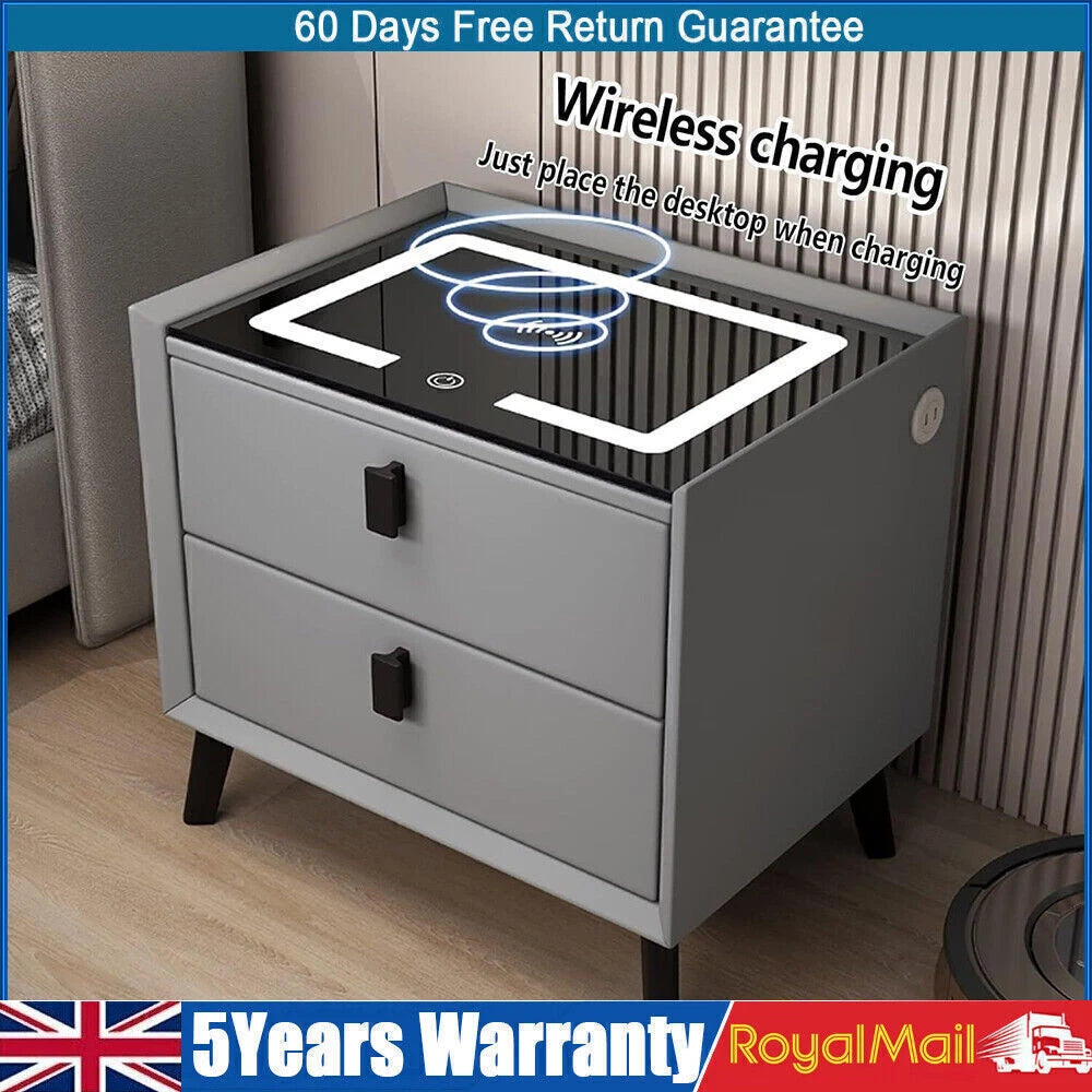 Bedside Charging with Smart Table Drawers Bedroom Modern 2 Phone Furniture Light