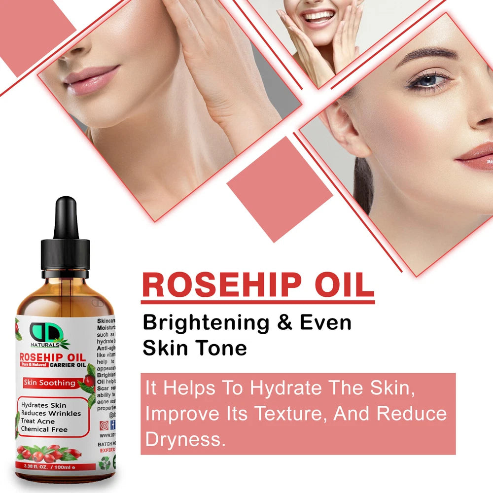 Rosehip Oil Certified Organic Skin Essential Oil Pure & Natural Best Facial Oil