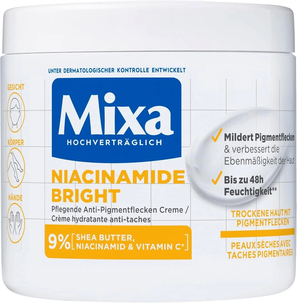 Mixa Brightening Face/Body Cream, Niacinamide, Anti-Pigment, Reduces dark spots