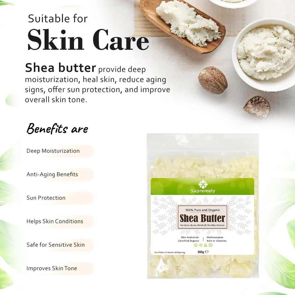ORGANIC SHEA BUTTER, 100% Food Grade Organic Unrefined Raw & Pure 500g, 200g 1KG