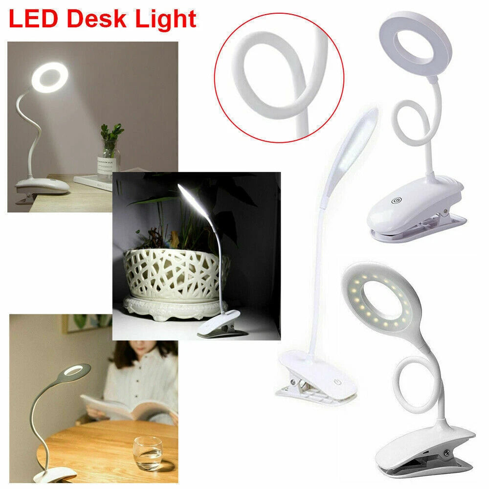 LED USB Rechargeable Clamp Clip On Flexible Desk Light Bed Read Table Night Lamp