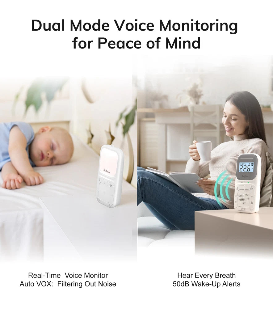 Dr.Care Portable Audio Baby Monitor w 2-way Talk,Lullaby,Temperature Monitoring