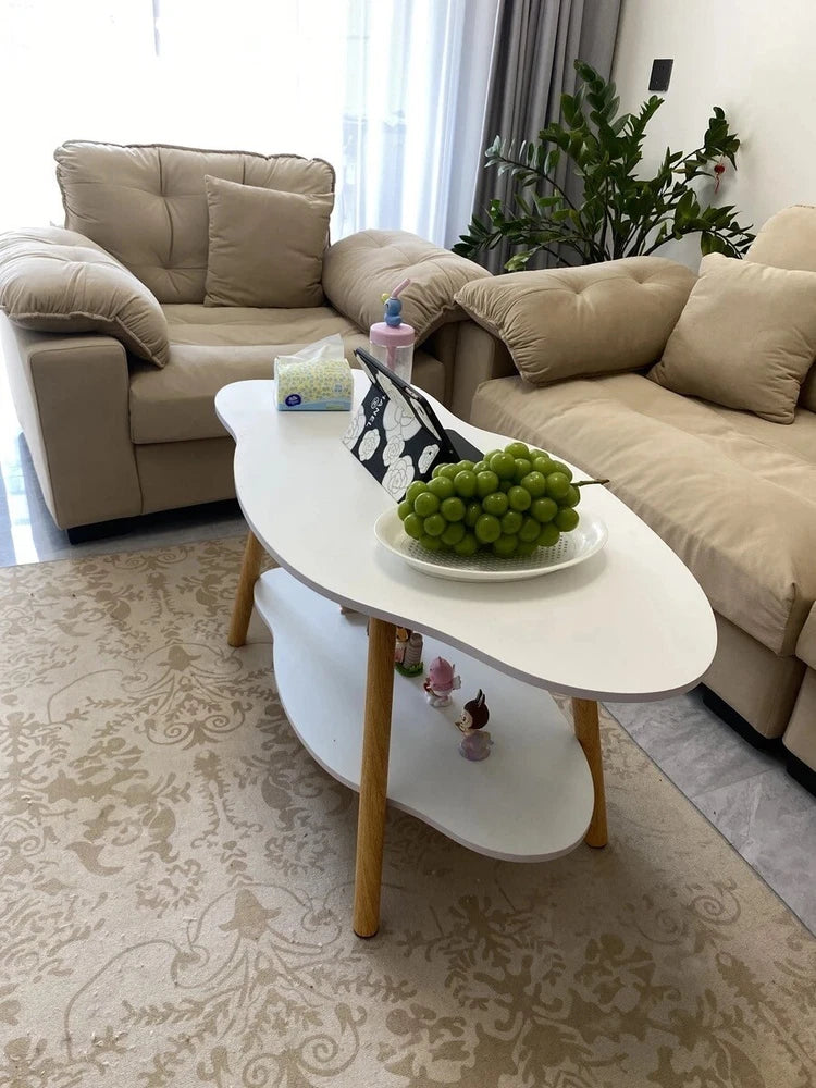 2 Layer Coffee Table Tea Table Cloud Modern Living Room Desk W/ Storage Shelf