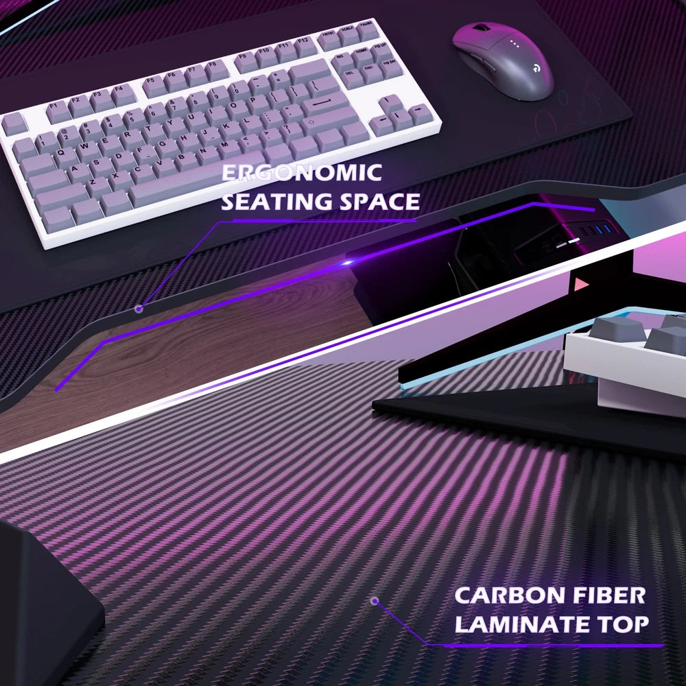 Gaming Desk LED RGB Computer Table Workstation with Cup Holder & Headphone Hook