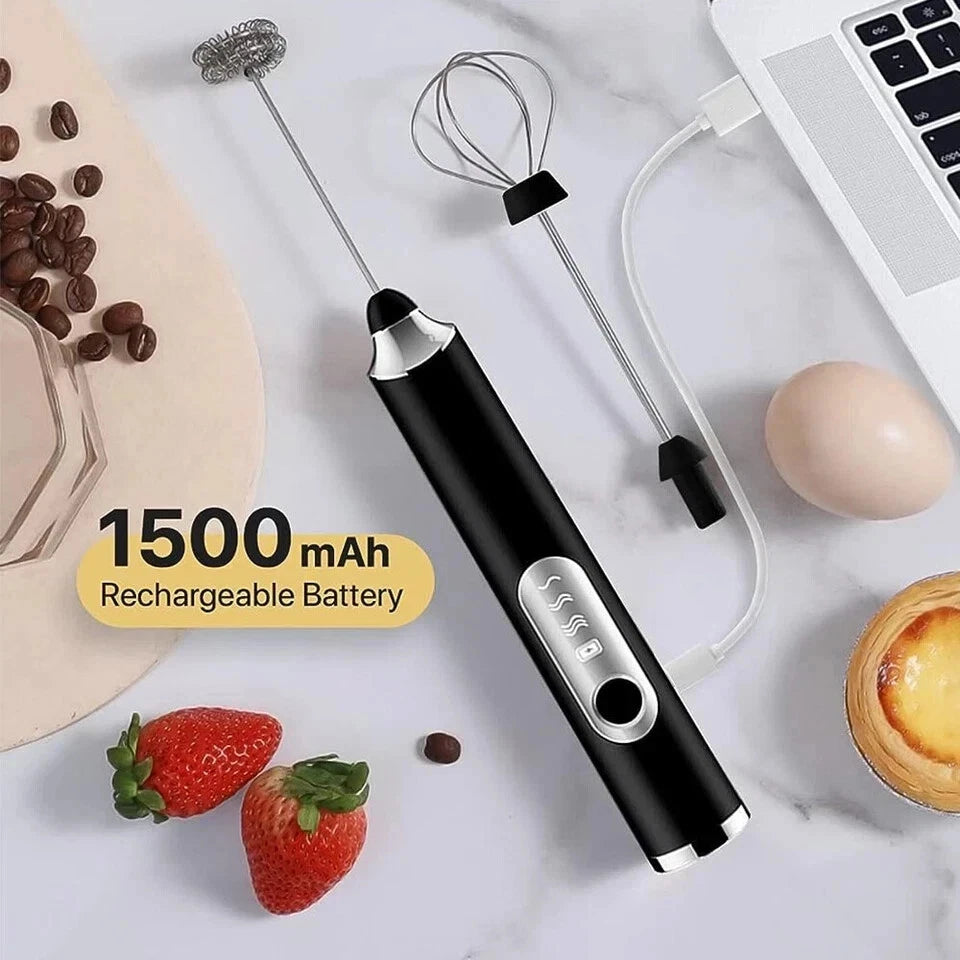Rechargeable Electric Milk Coffee Frother Whisk Egg Beater Handheld Frappe Mixer