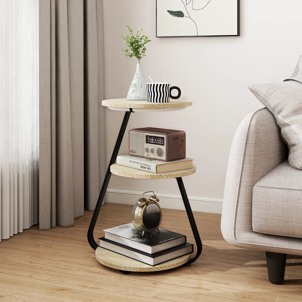 3-Tier Sofa Side Table LED Lighted Bedside Living Room End Table with Storage