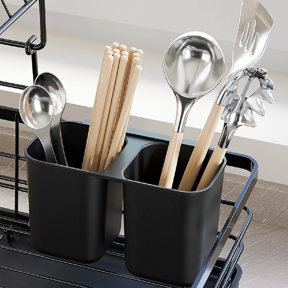 2-Tier Dish Drainer Rack with Drip Tray Cutlery Holder Plate Rack Kitchen Sink