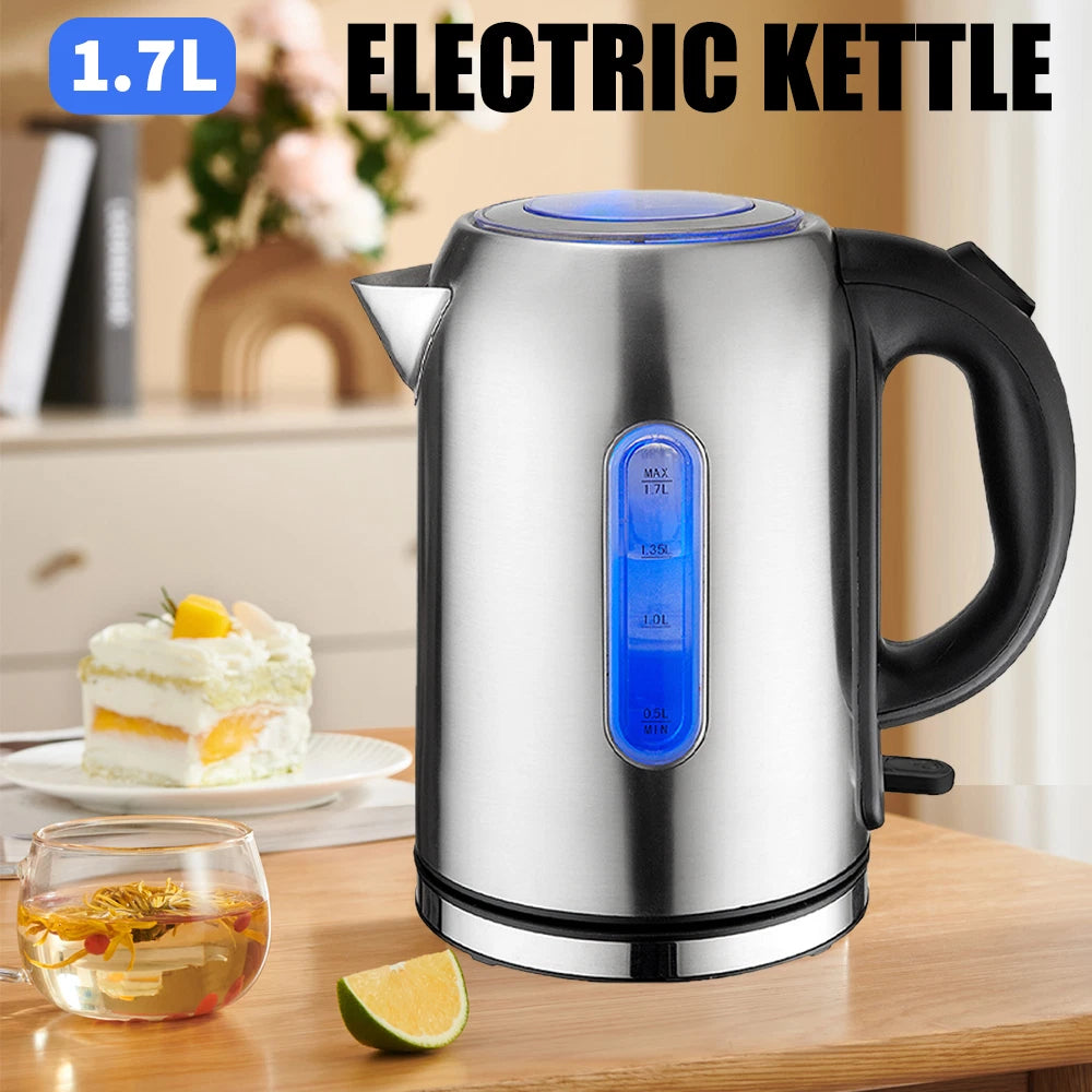 1.7L Electric Kettle Quiet Fast Boil Stainless Steel Jug Overheat Protect 2200W