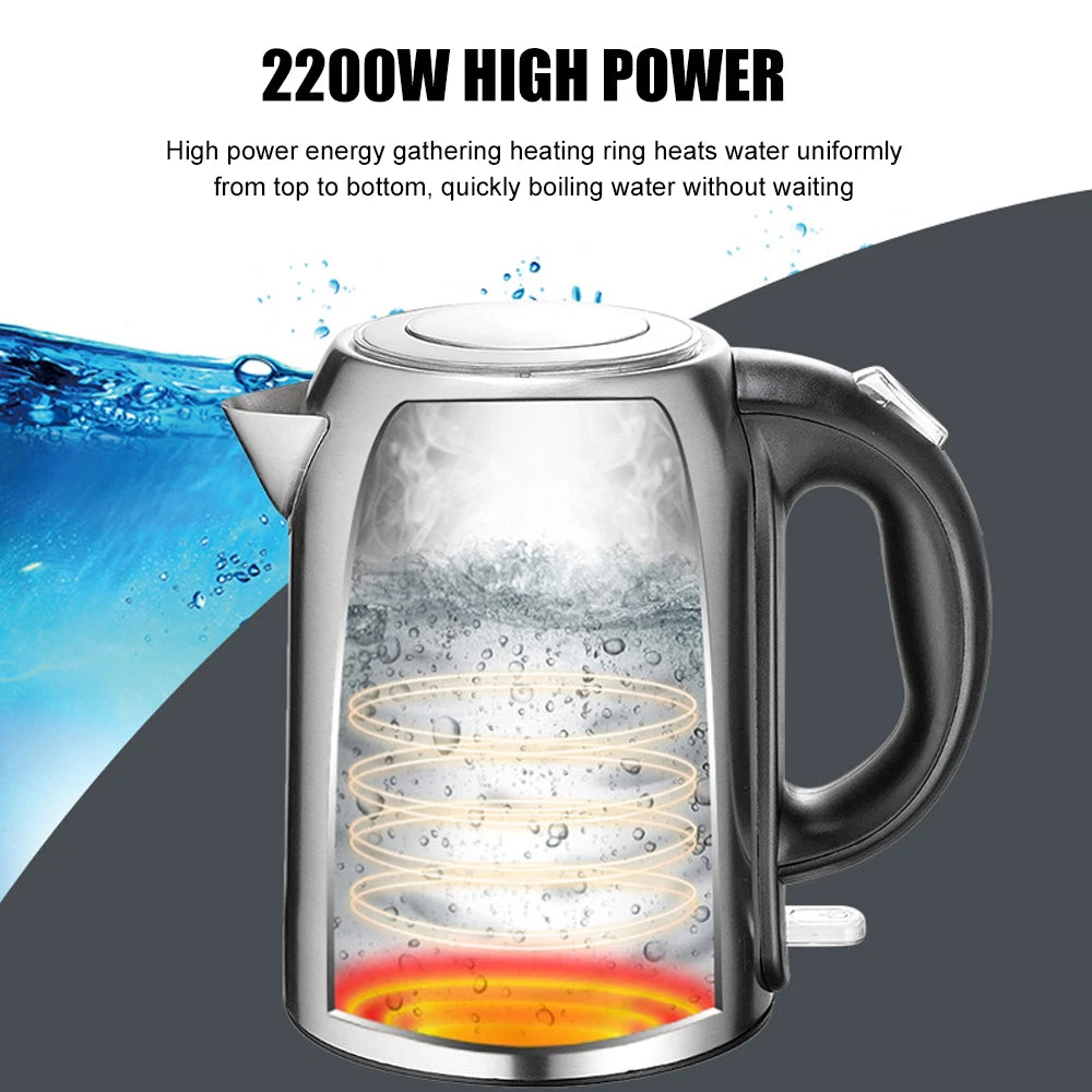 1.7L Electric Kettle Quiet Fast Boil Stainless Steel Jug Overheat Protect 2200W