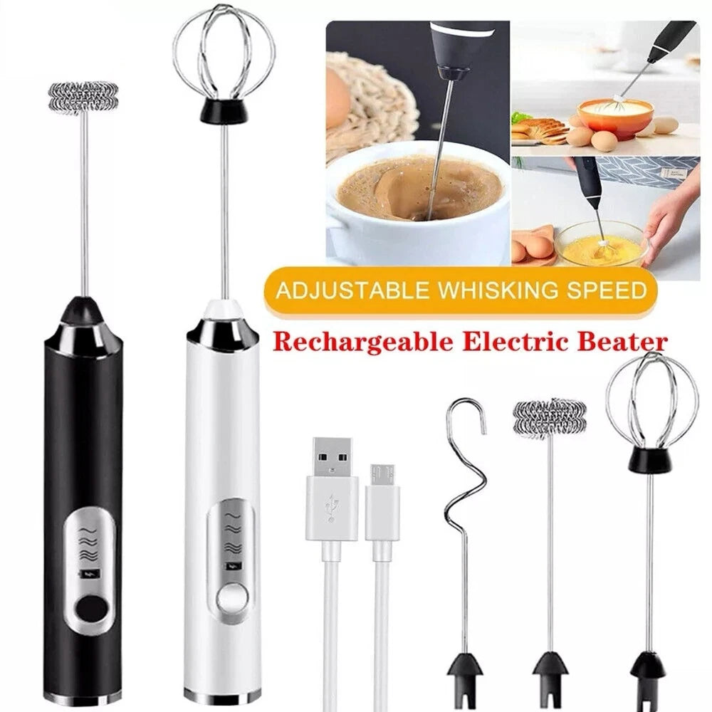 USB Rechargeable Milk Coffee Frother Whisk Egg Beater Handheld Frappe Mixer New