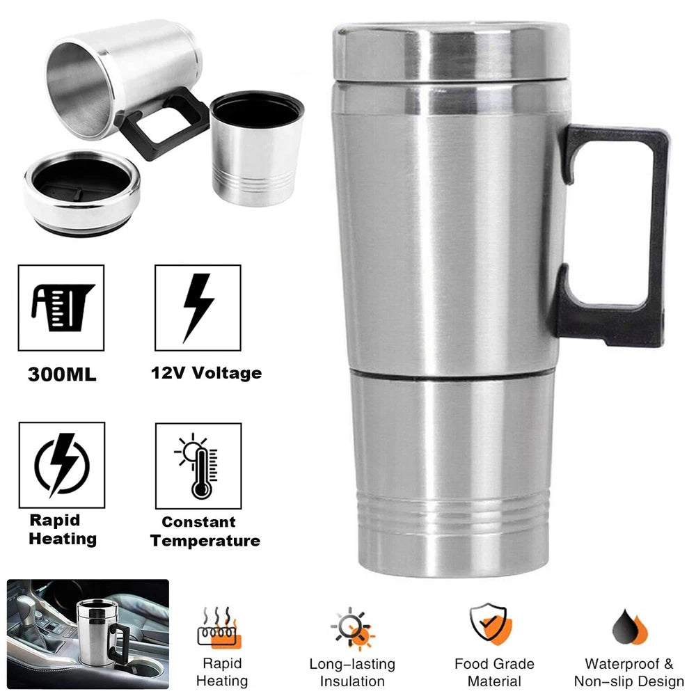 300ml Electric Car Travel Kettle 12V Stainless Steel Car Water Heating Bottle