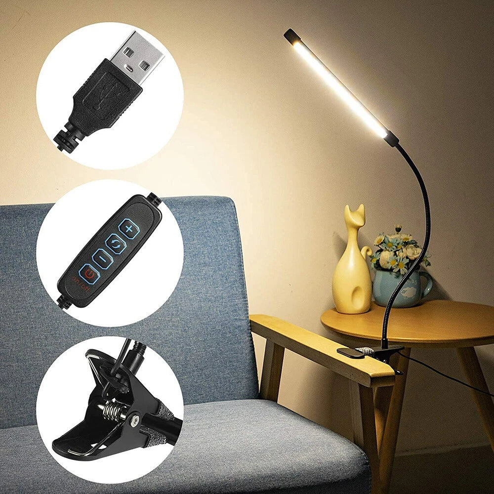 LED USB Clamp Clip On Flexible Desk Light Bed Read Table Night Lamp