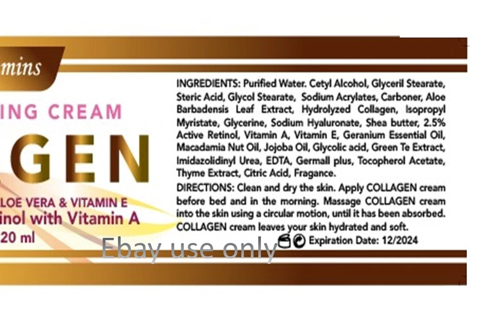 COLLAGEN & ELASTIN CREAM Smooth Supple Moisture Skin Face Anti Aging Wrinkle 4oz