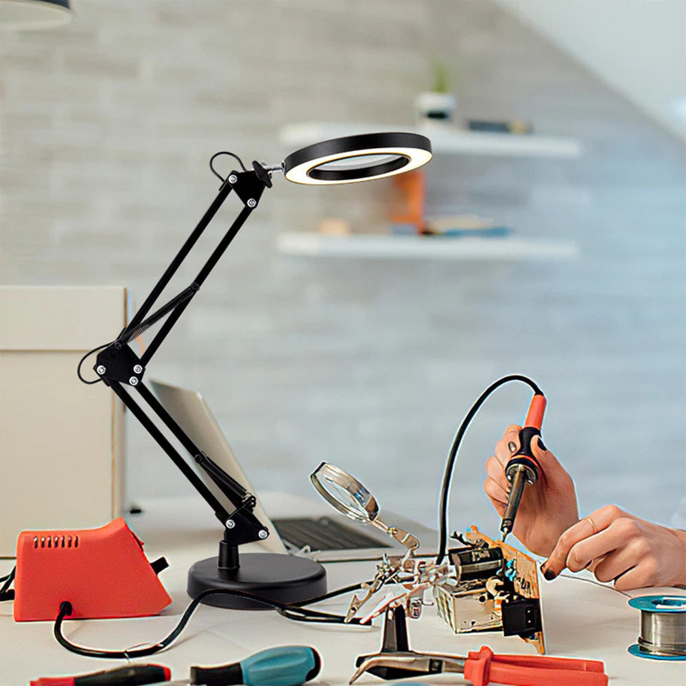 10X LED Magnifier Glass Desk Lamp With Light Stand Clamp Beauty Magnifying Lamp