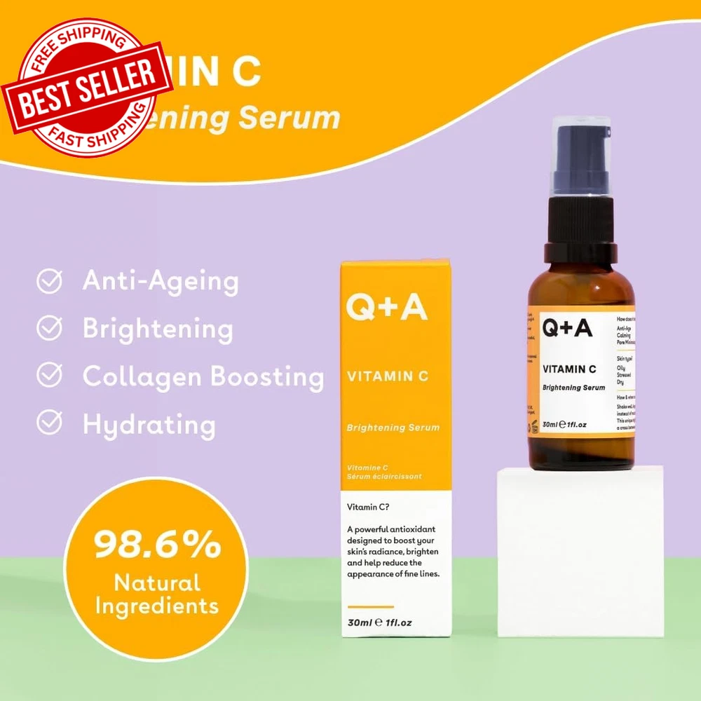 Vitamin C Brightening Face Serum Q+A Anti Ageing Hydrating Hyaluronic Acid 30ml