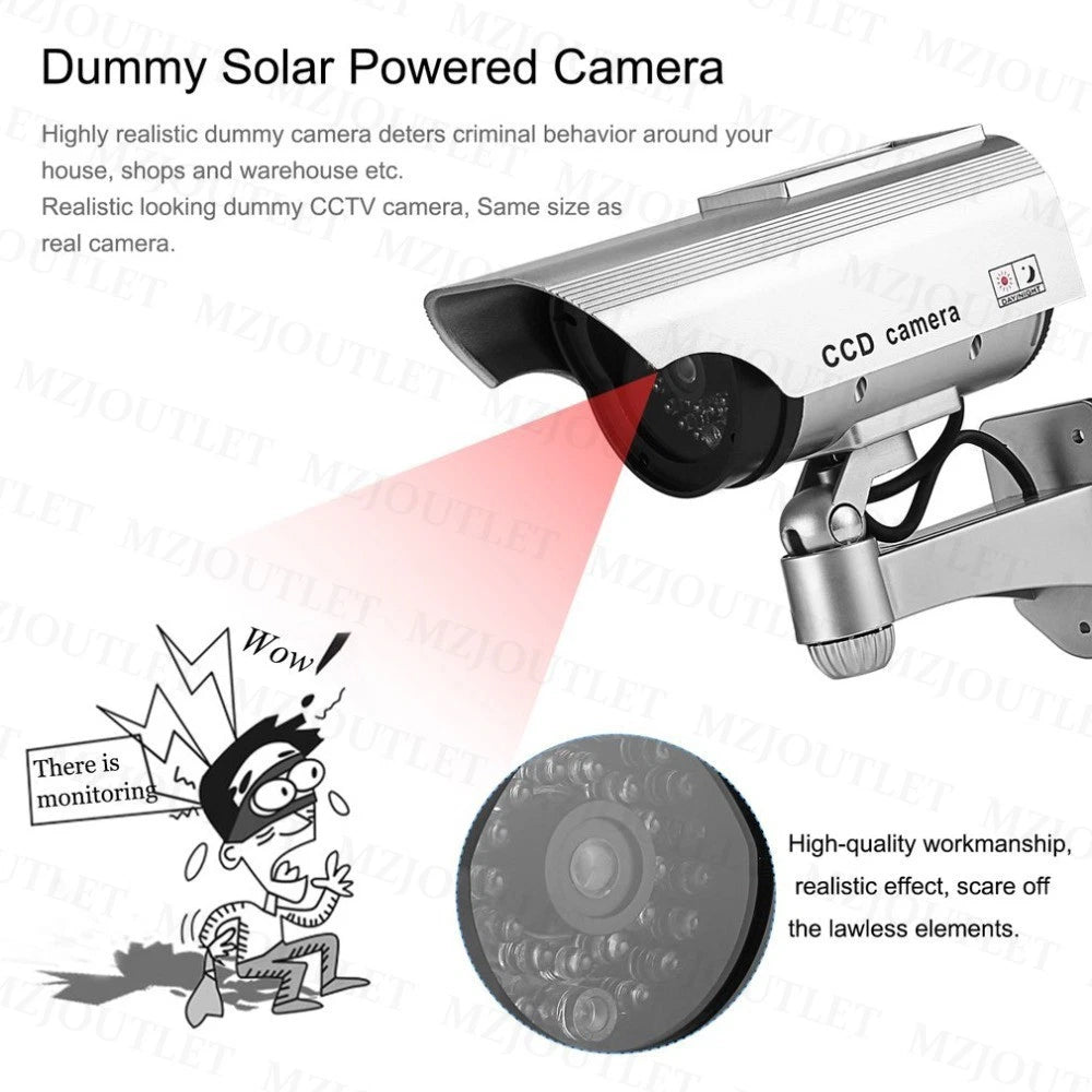 1/2 Dummy Security Camera Solar Powered CCTV Surveillance Bullet Cam Fake IR LED