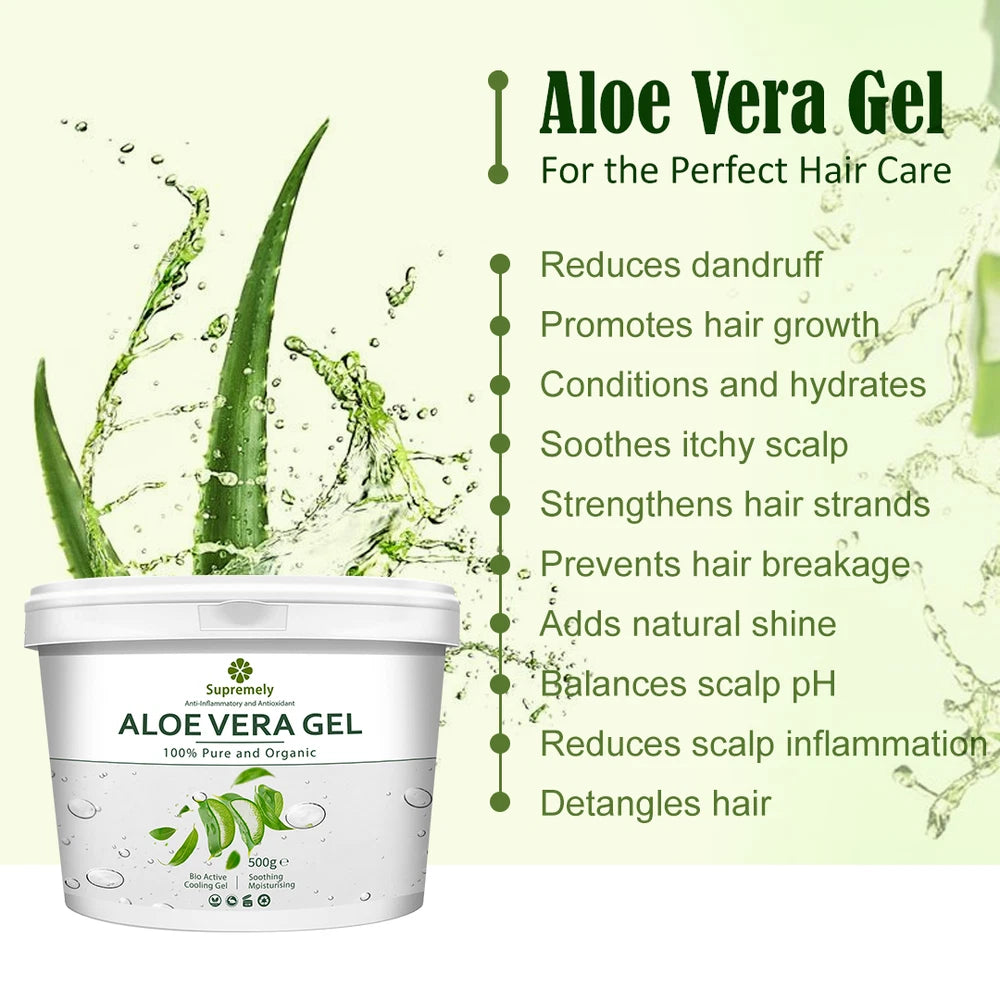 100% Pure Aloe Vera Organic Gel Soothing Vegan Skin Moisturiser Skin Care 500g