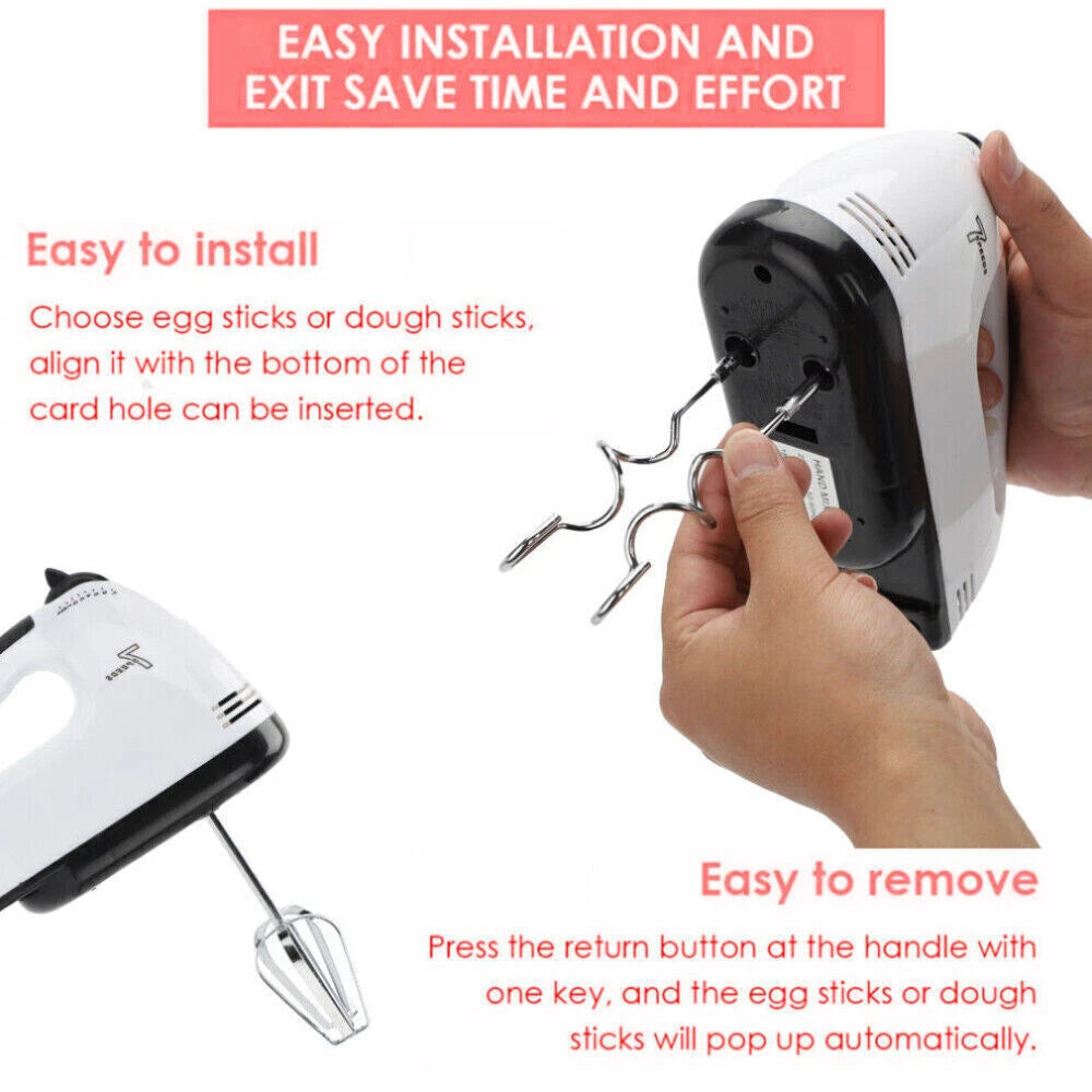 Electric Handheld Whisk 7 Speed Hand Mixer Kitchen Egg Beater Cream Cake blender