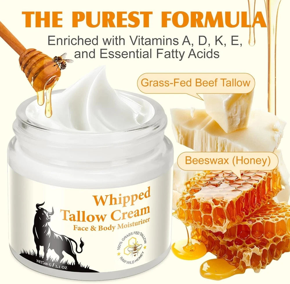 Beef Tallow for Skin, Tallow and Honey Balm, Natural Whipped Tallow Cream