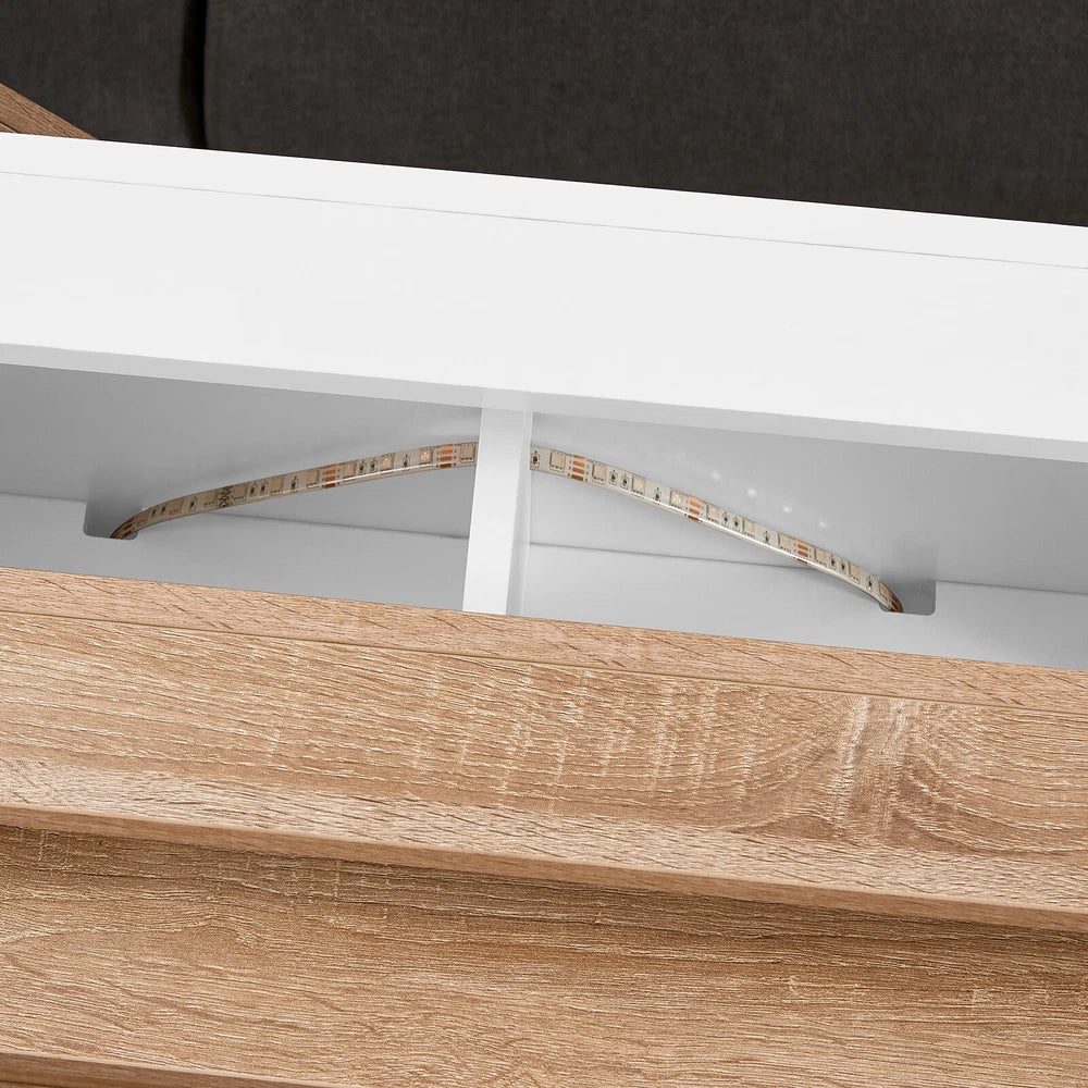 360° Rotating Coffee Table Rectangle w/LED Lights for Living Room