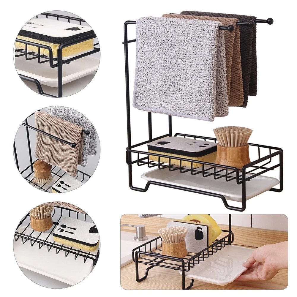 2 TIER KITCHEN SINK DISH DRAINER RACK WITH DRIP TRAY CUTLERY HOLDER PLATE RACK