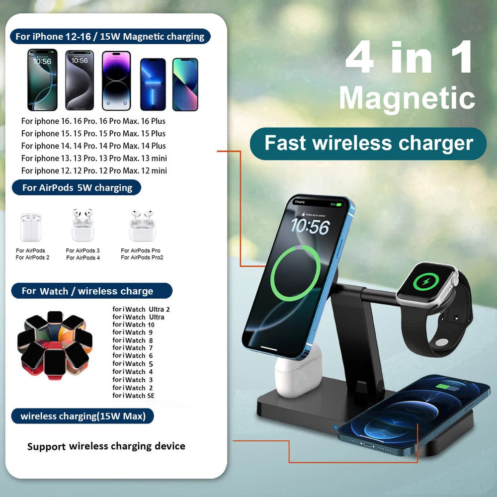 Wireless Charger 4in1 Fast Dock Charging Station For Apple Watch iPhone 16 15 14
